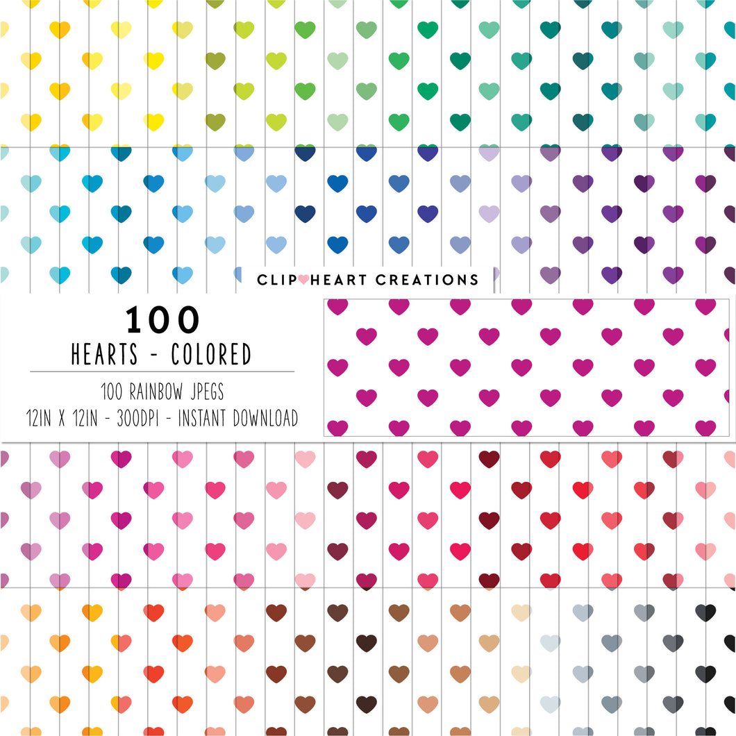 100 Hearts Pattern Digital Papers (Color)