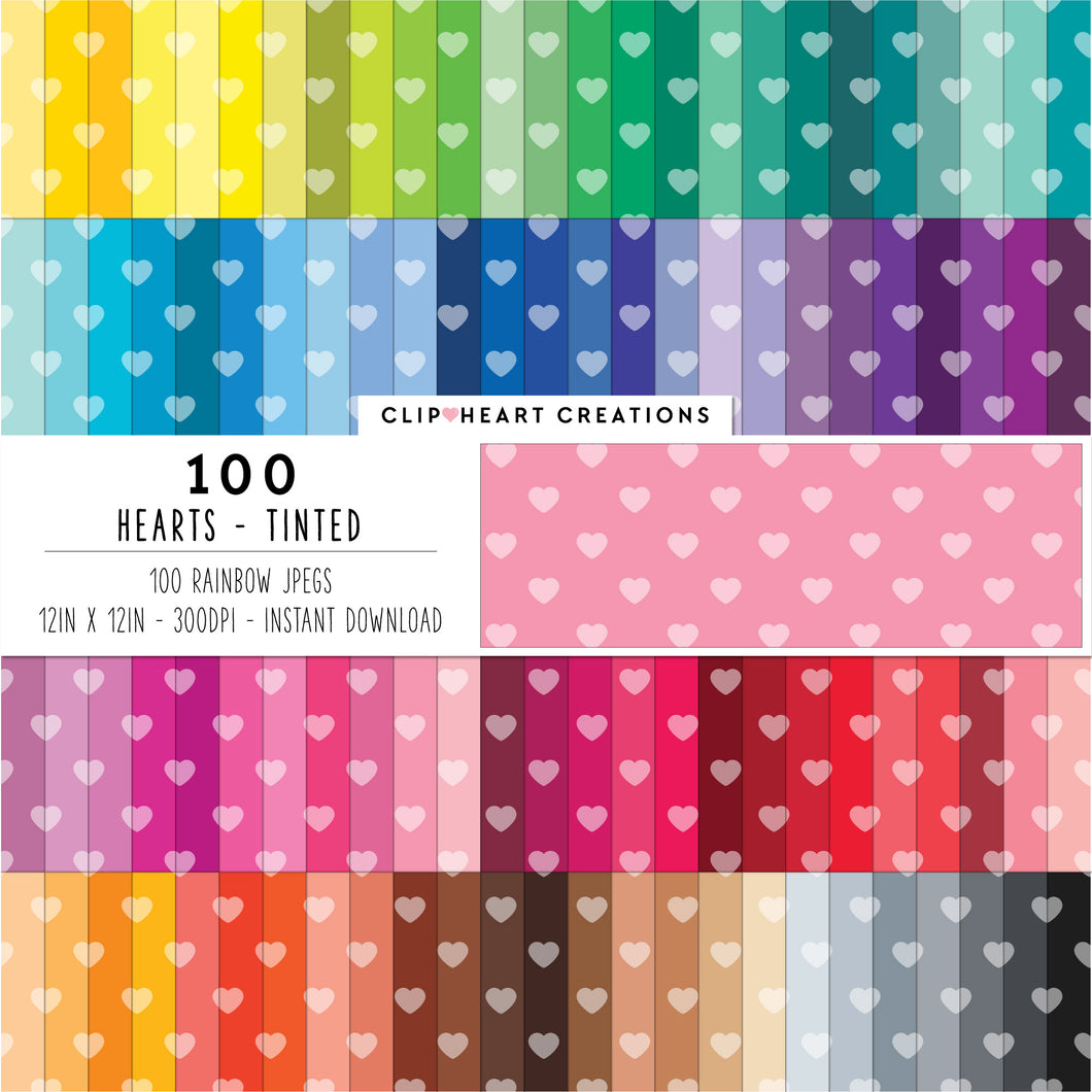 100 Hearts Pattern Digital Papers (Tinted)