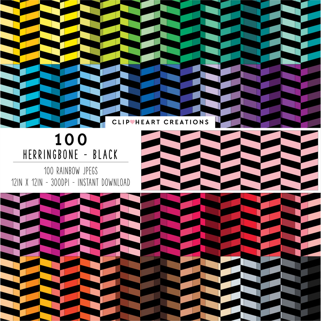 100 Herringbone Pattern Digital Papers (Black)