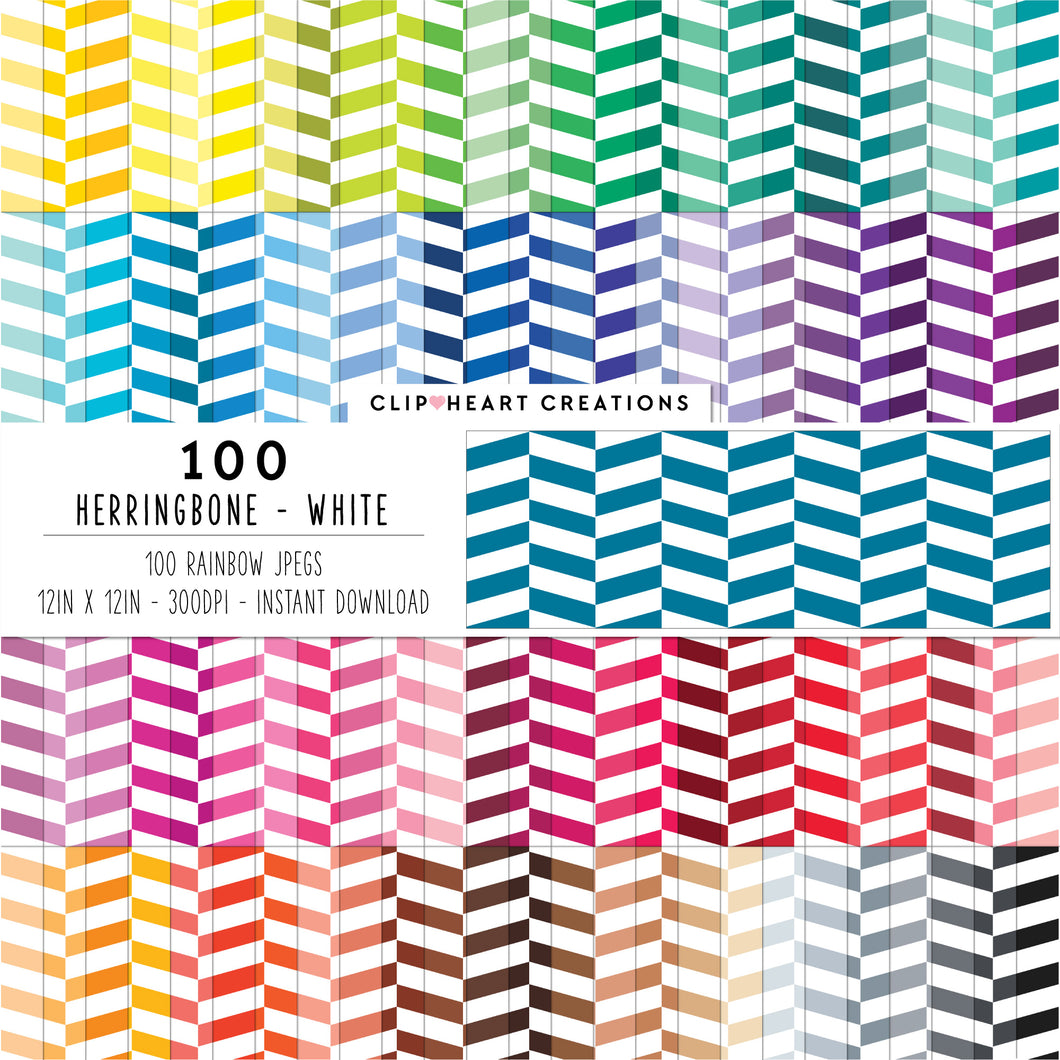 100 Herringbone Pattern Digital Papers (White)