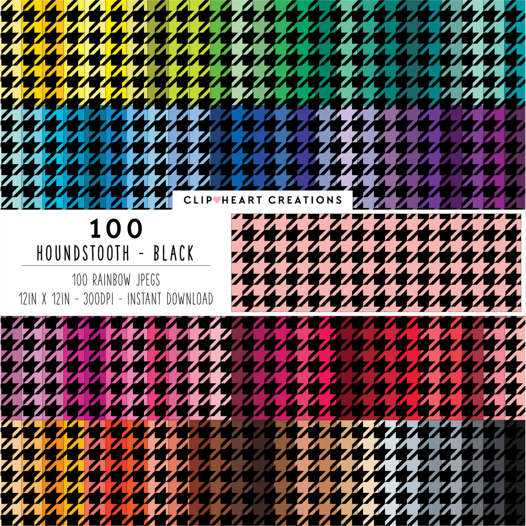 100 Houndstooth Pattern Digital Papers (Black)