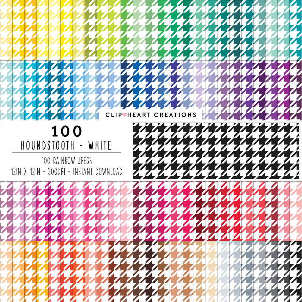 100 Houndstooth Pattern Digital Papers (White)