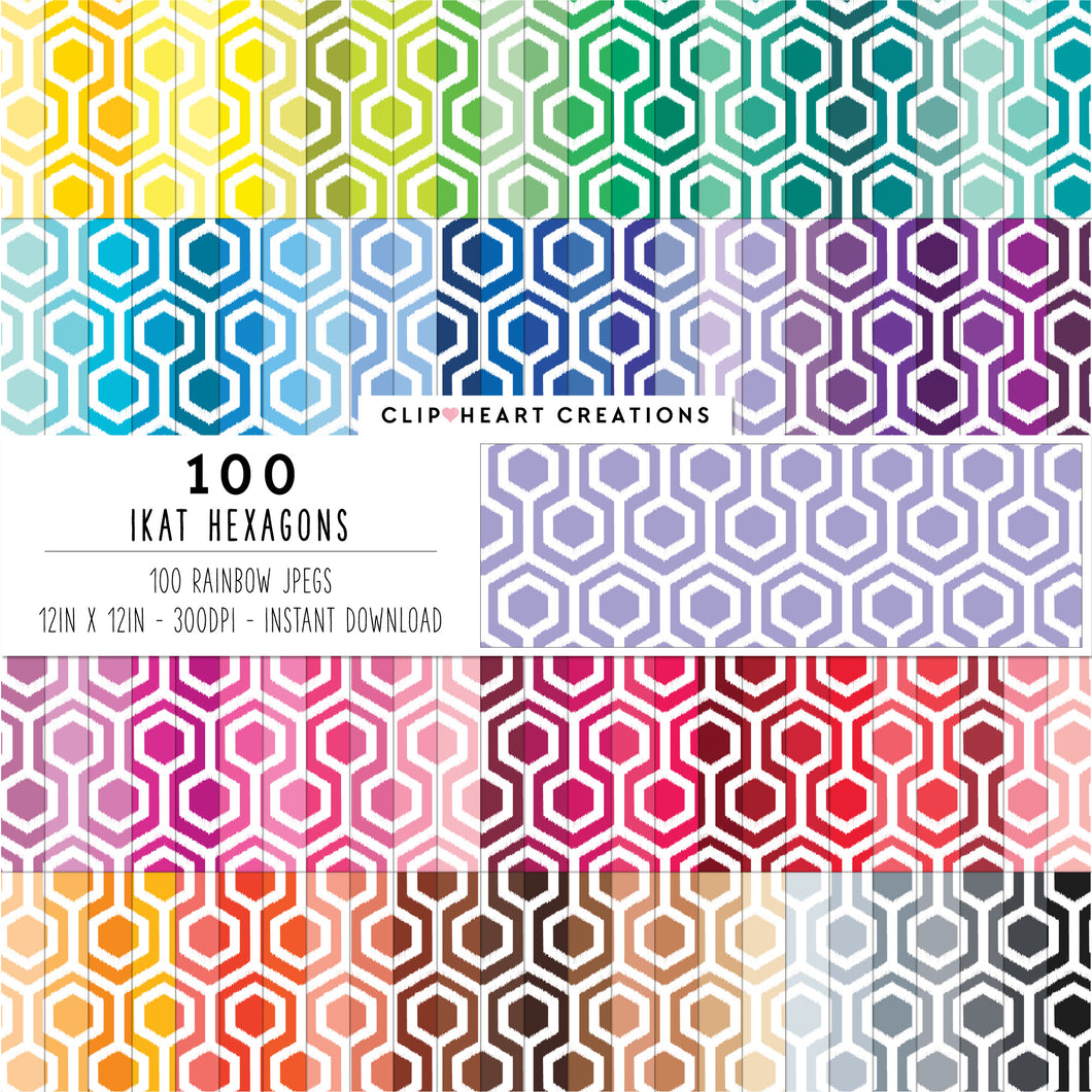 100 Ikat Hexagon Pattern Digital Papers