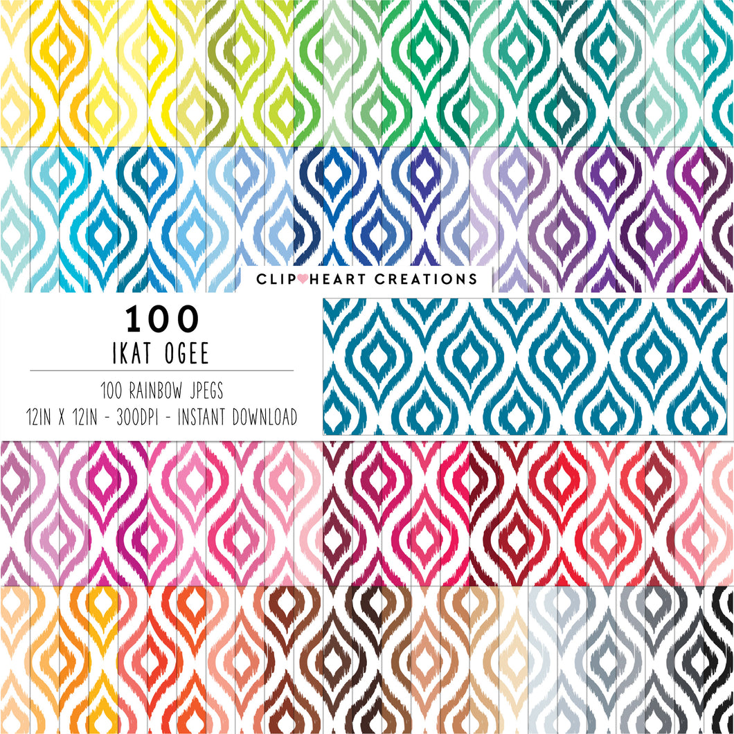 100 Ikat Ogee Pattern Digital Papers