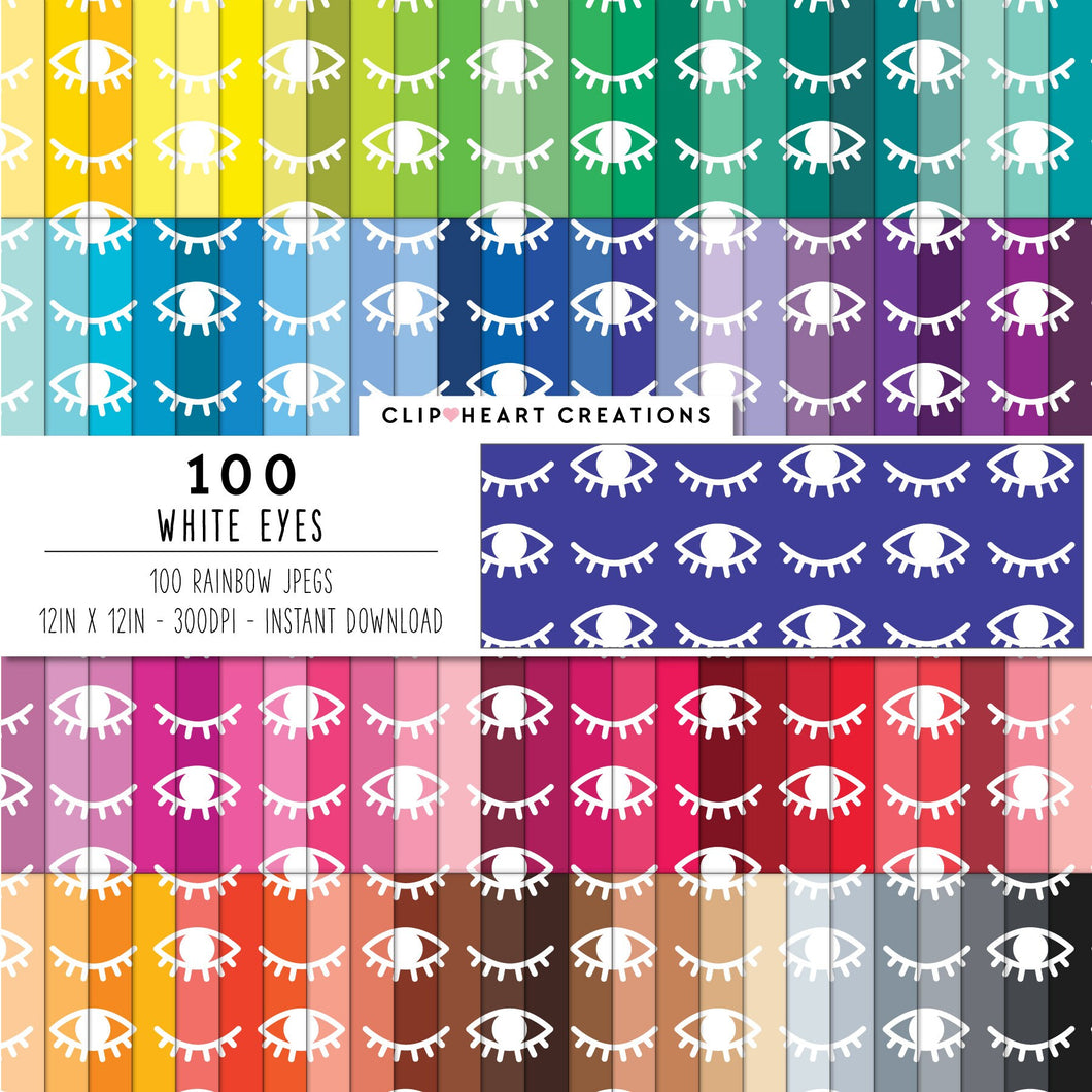 100 Eye Pattern Digital Papers (White)