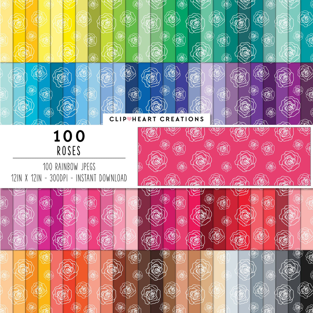 100 Floral Rose Pattern Digital Papers