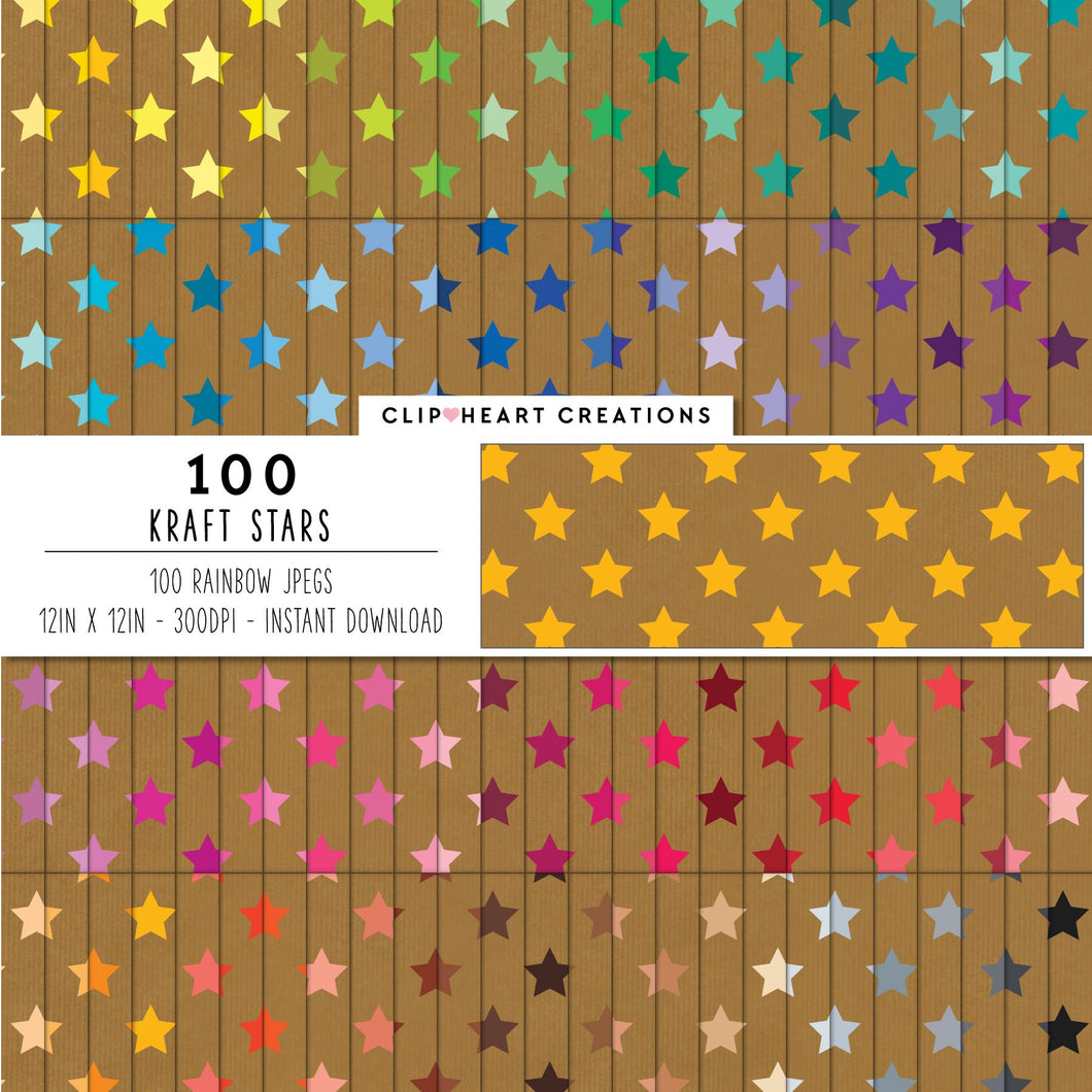 100 Kraft Star Pattern Digital Papers