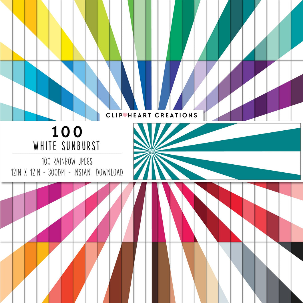 100 Sunburst Pattern Digital Papers (White)