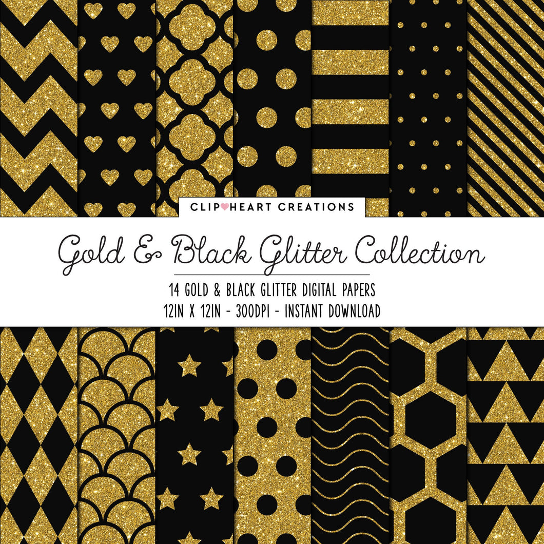 Gold & Black Glitter Digital Paper Pack