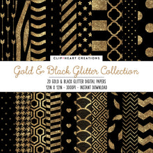 Load image into Gallery viewer, Gold &amp; Black Glitter Digital Papers
