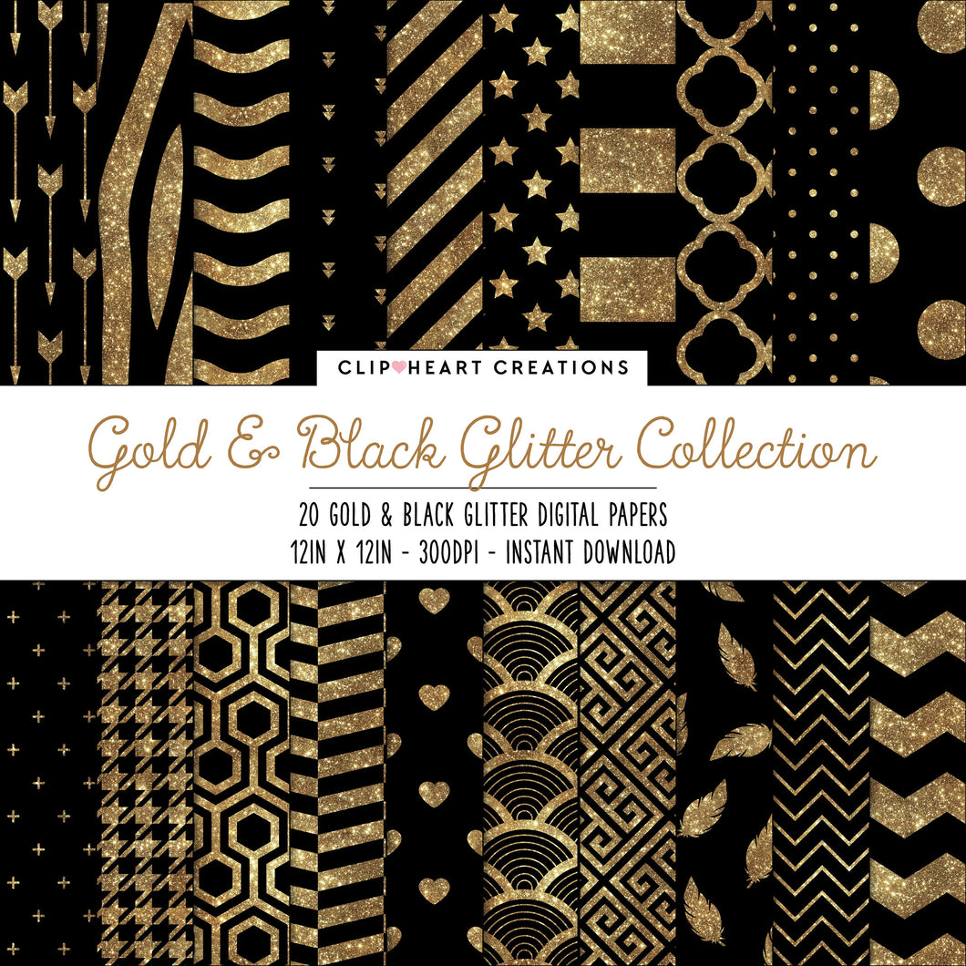 Gold & Black Glitter Digital Papers