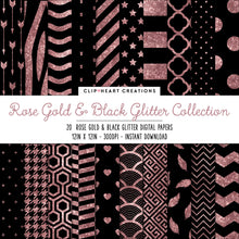 Load image into Gallery viewer, Rose Gold &amp; Black Glitter Digital Papers
