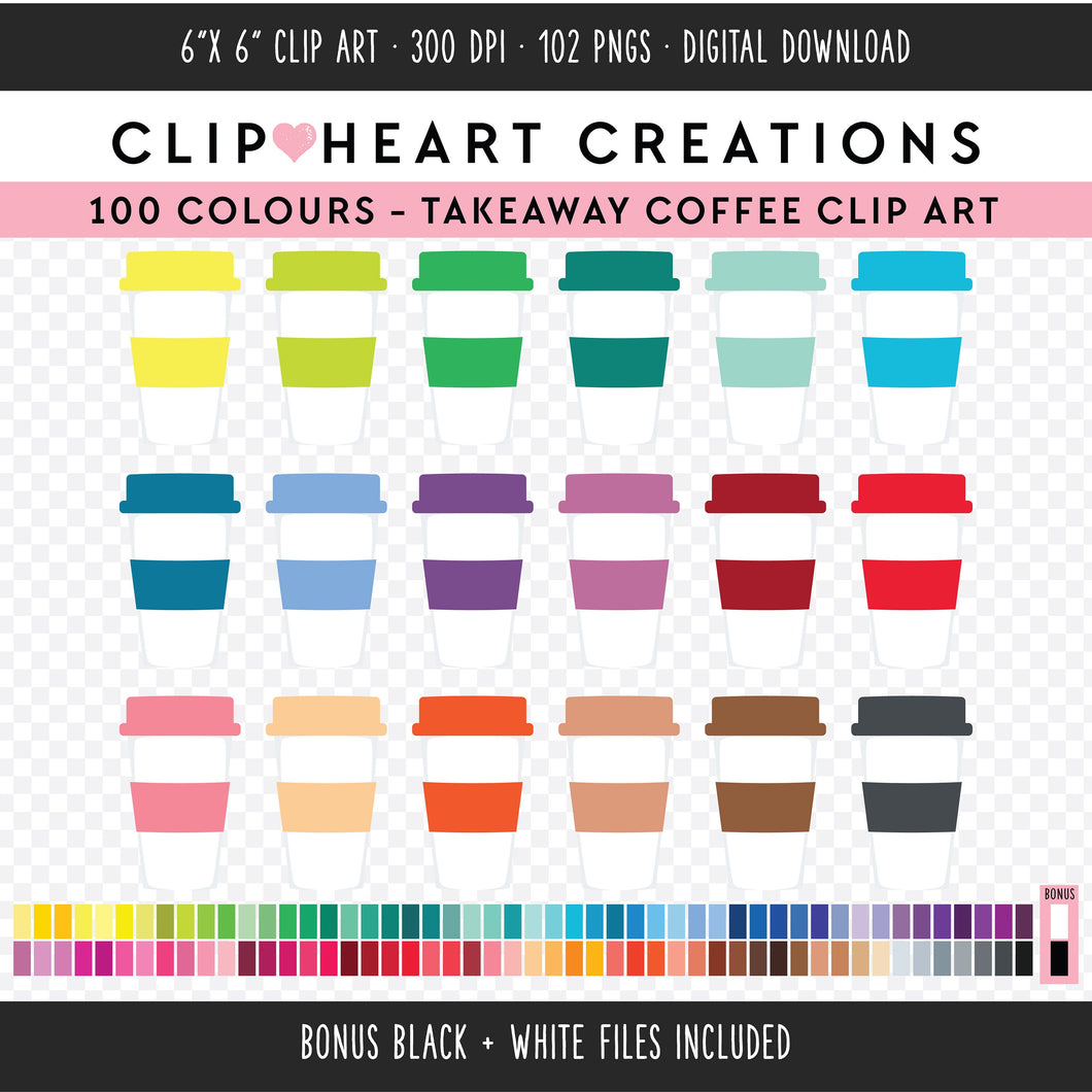 100 Takeaway Coffee Cup Clip Art