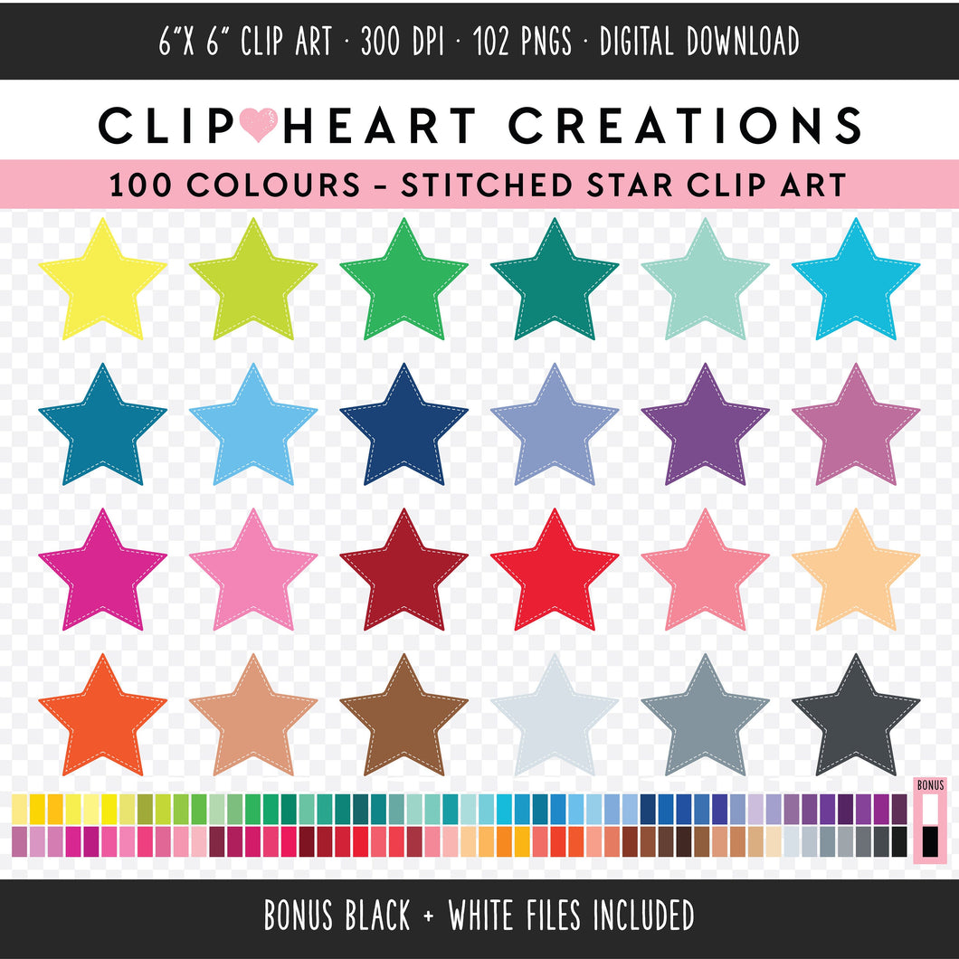 100 Stitched Stars Clip Art