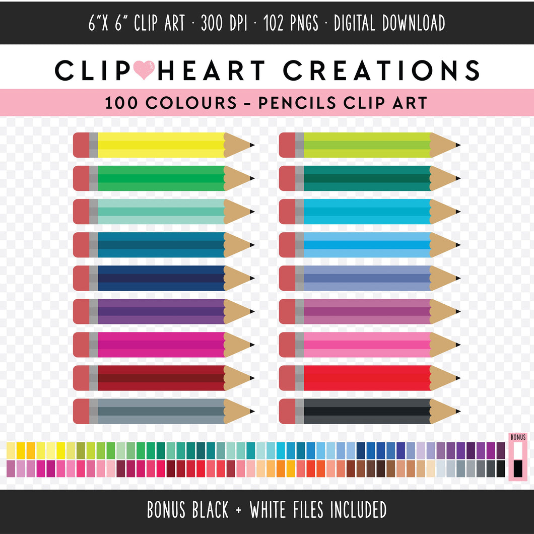 100 Pencils Clip Art