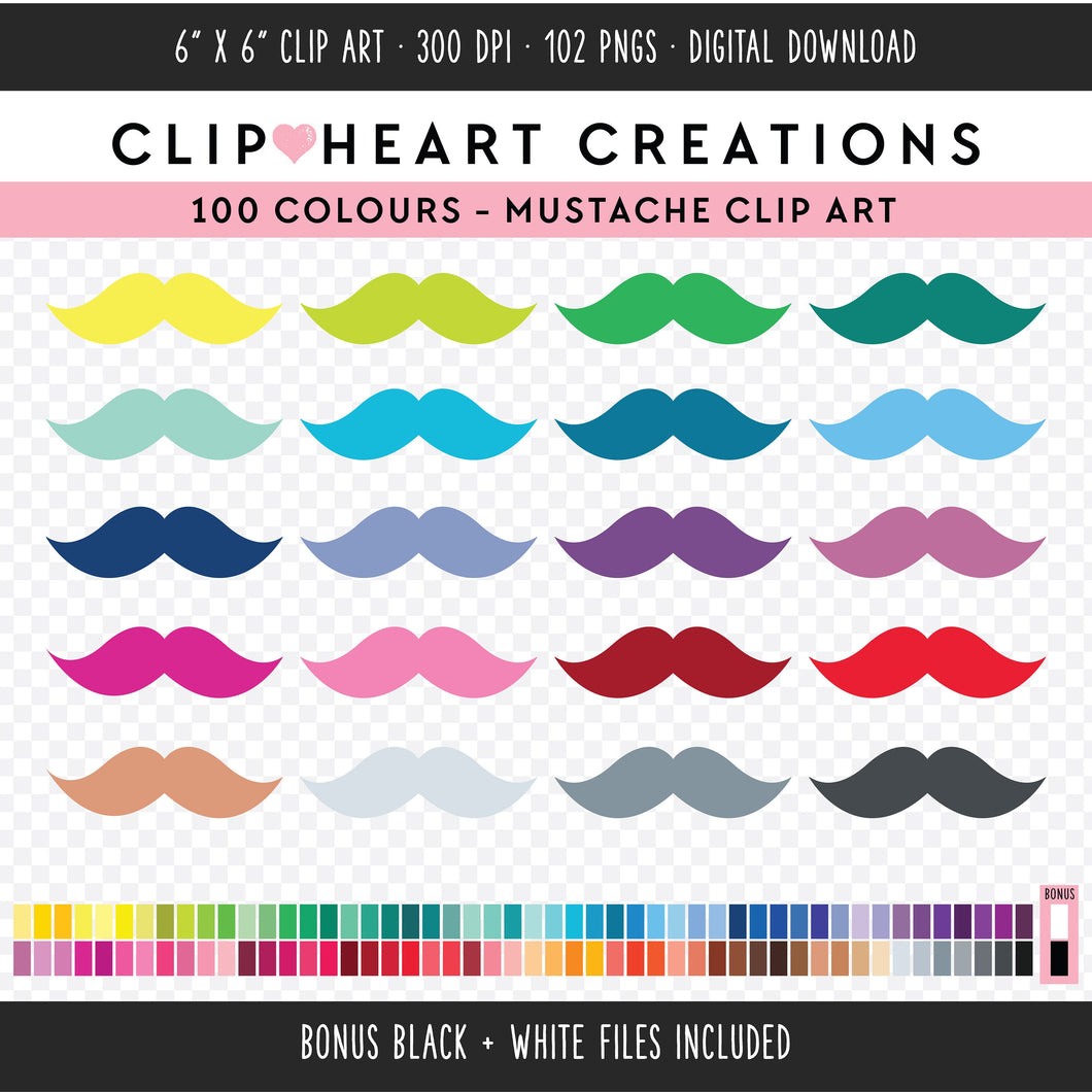 100 Mustache Digital Clip Art