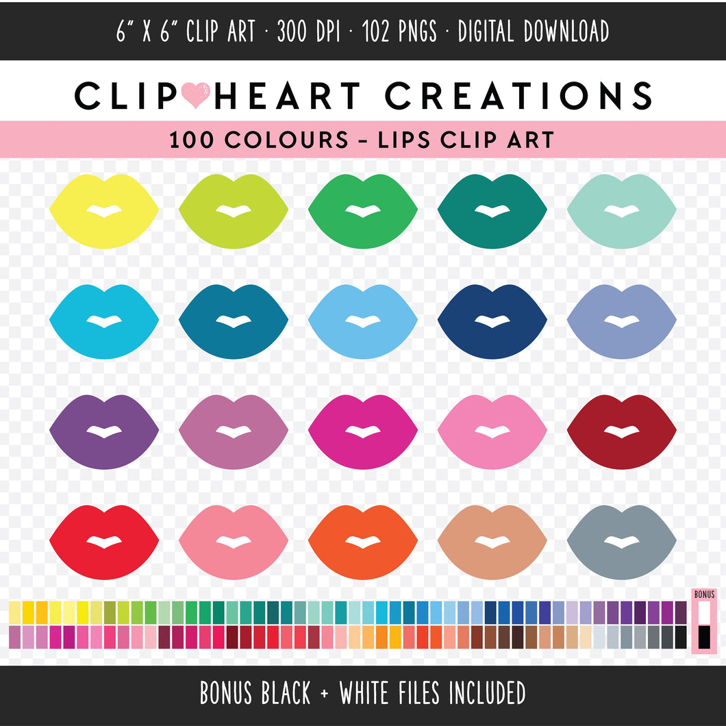 100 Lips Digital Clip Art