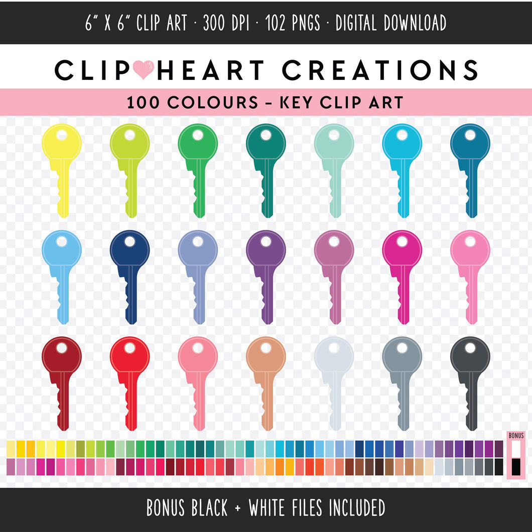 100 Keys Digital Clip Art