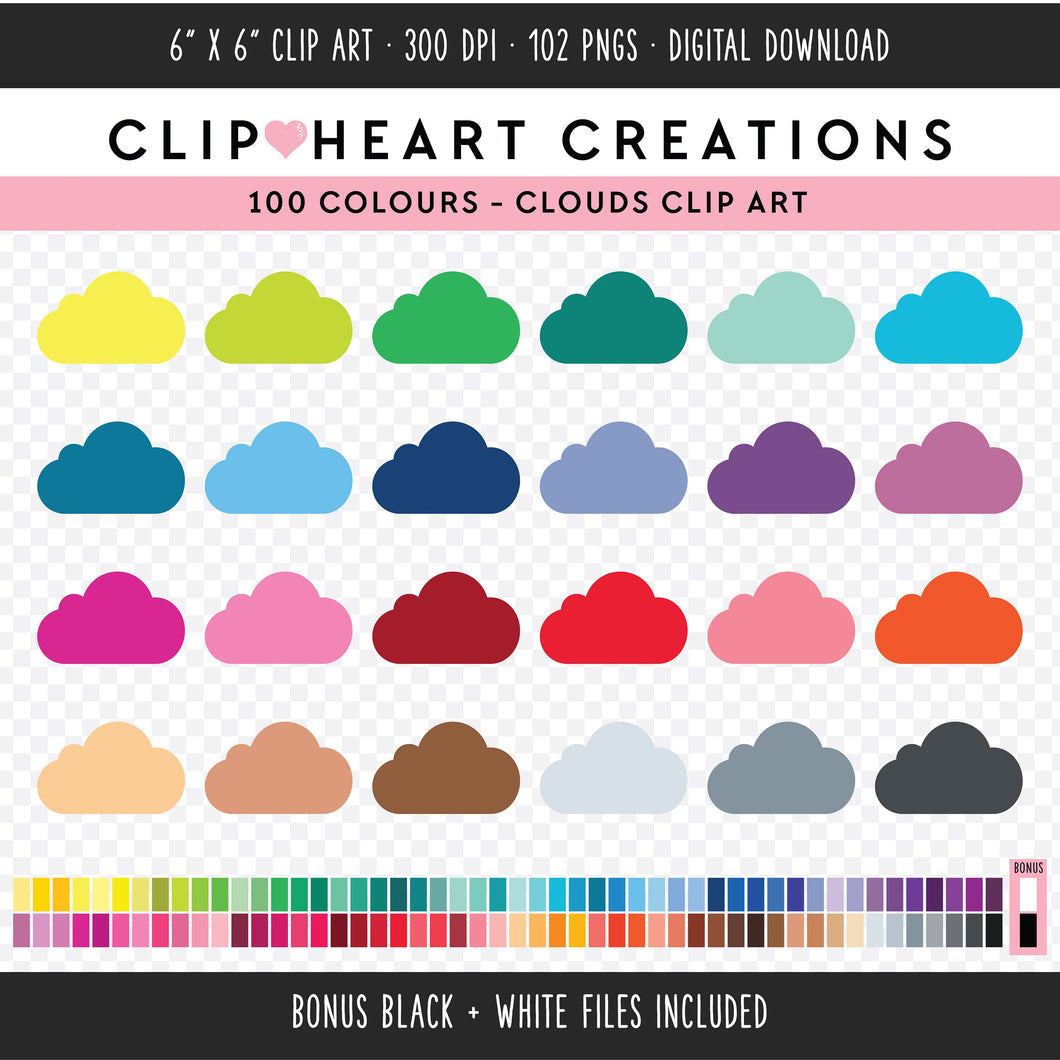 100 Clouds Digital Clip Art