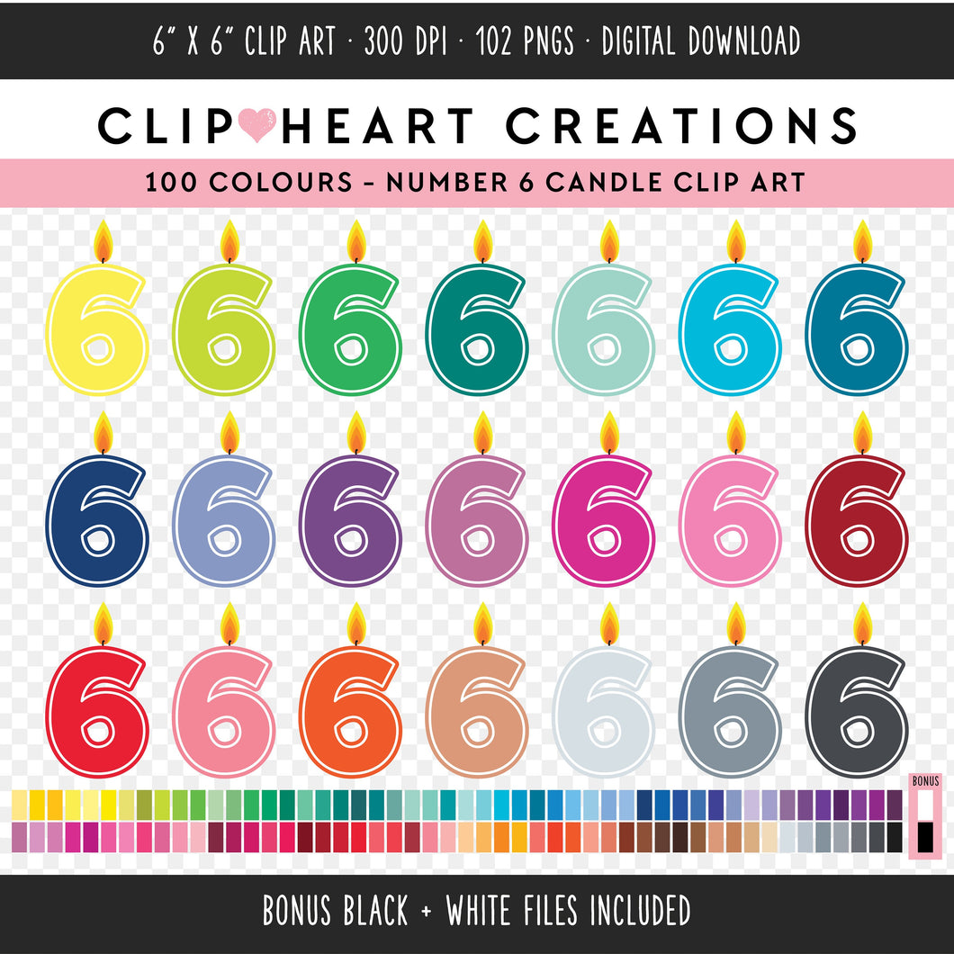 100 Number Six Birthday Candle Clip Art