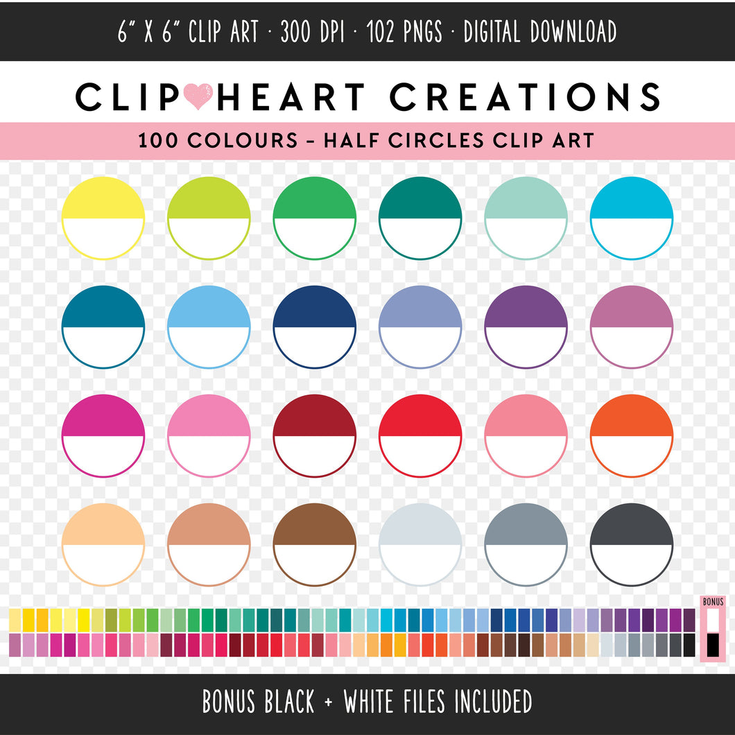 100 Half Circle Clip Art