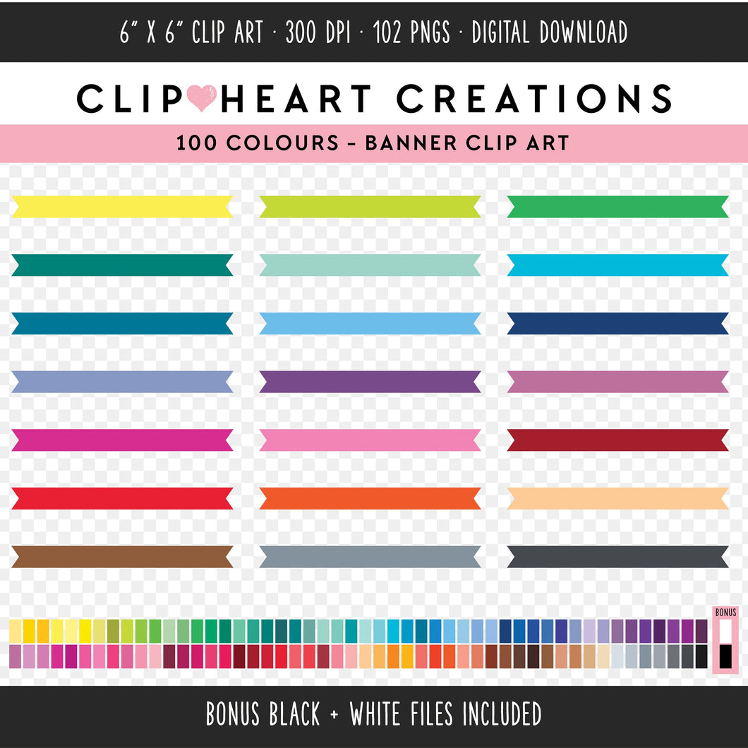 100 Ribbon Banner Digital Clip Art