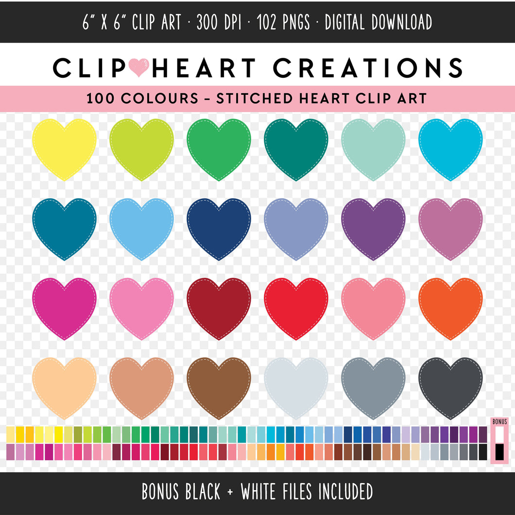 100 Stitched Heart Clip Art