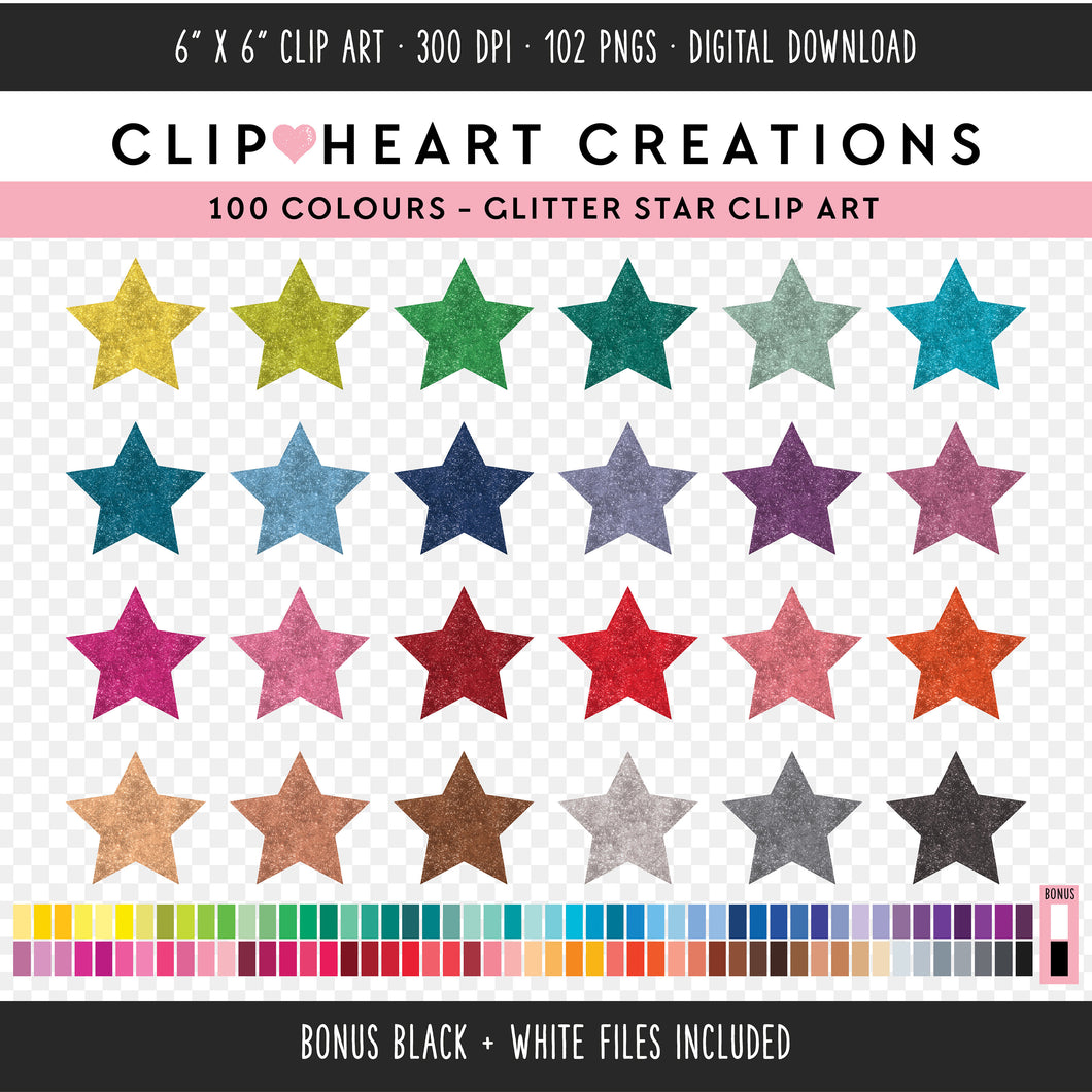 100 Glitter Stars Clip Art