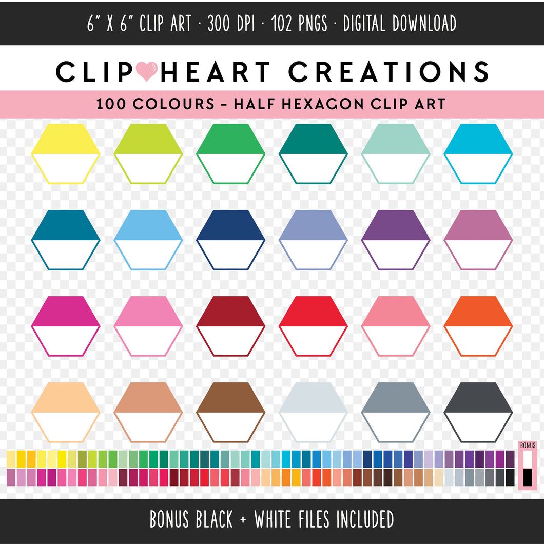 100 Half Hexagon Clip Art