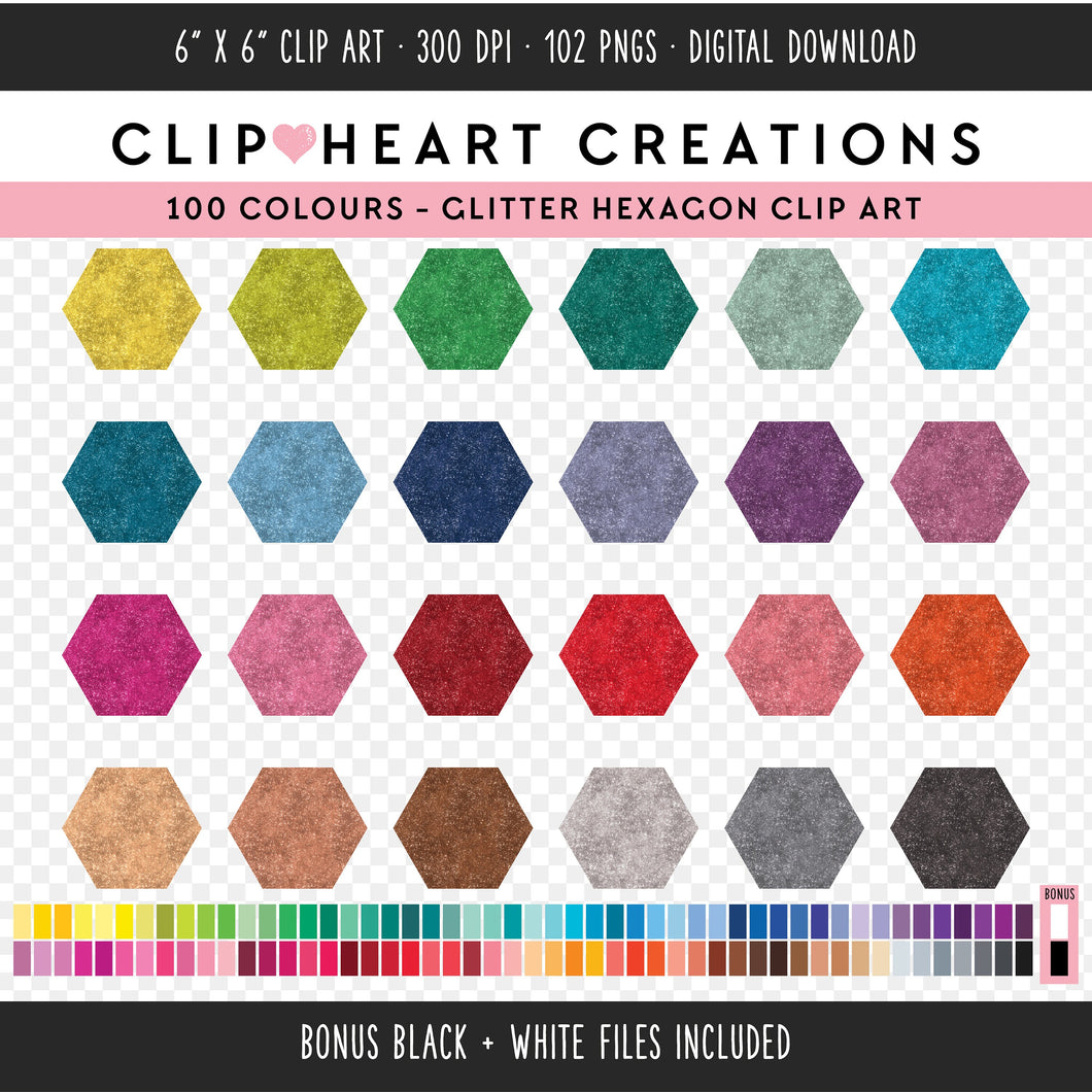 100 Glitter Hexagon Clip Art