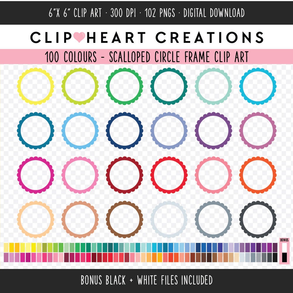 100 Scalloped Circle Frame Clip Art