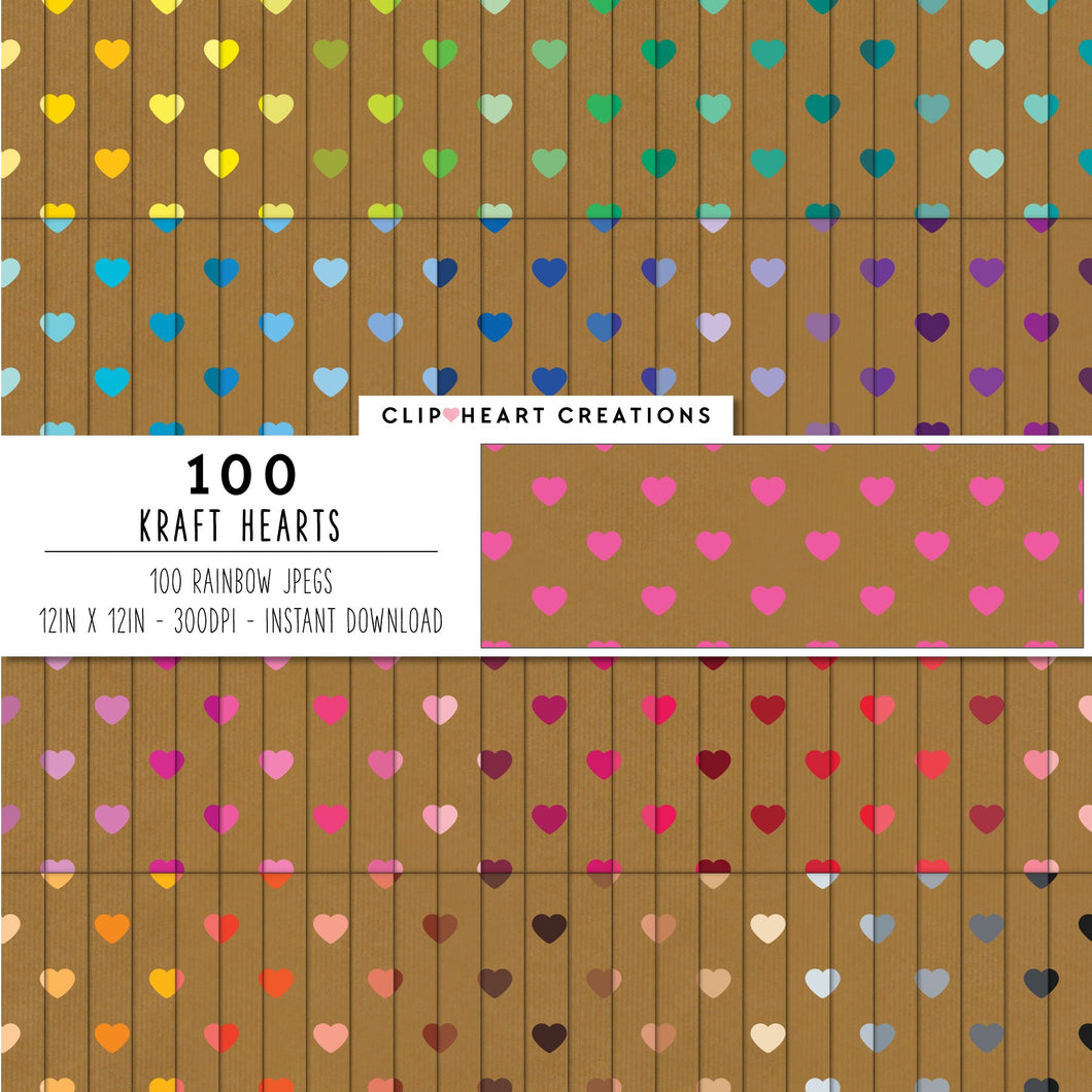 100 Kraft Heart Pattern Digital Papers