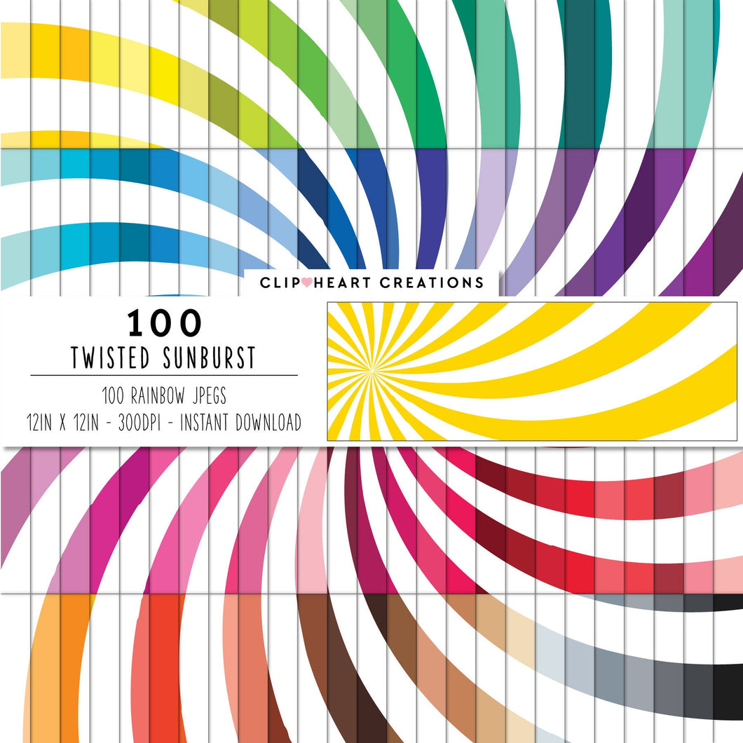 100 Twisted Sunburst Digital Papers (White)