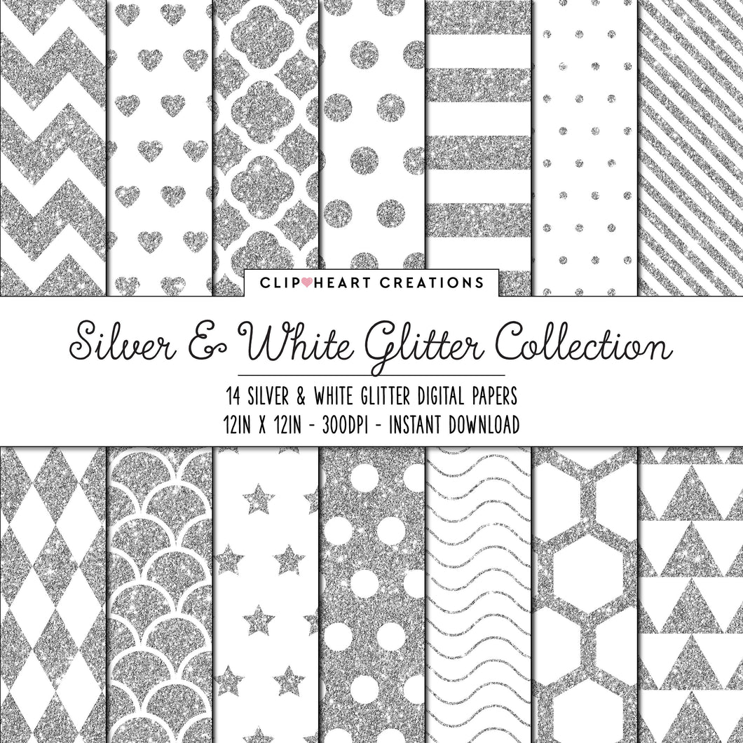 Silver Glitter Pattern Digital Papers