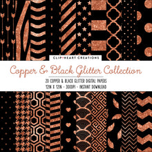 Load image into Gallery viewer, Copper &amp; Black Glitter Digital Papers
