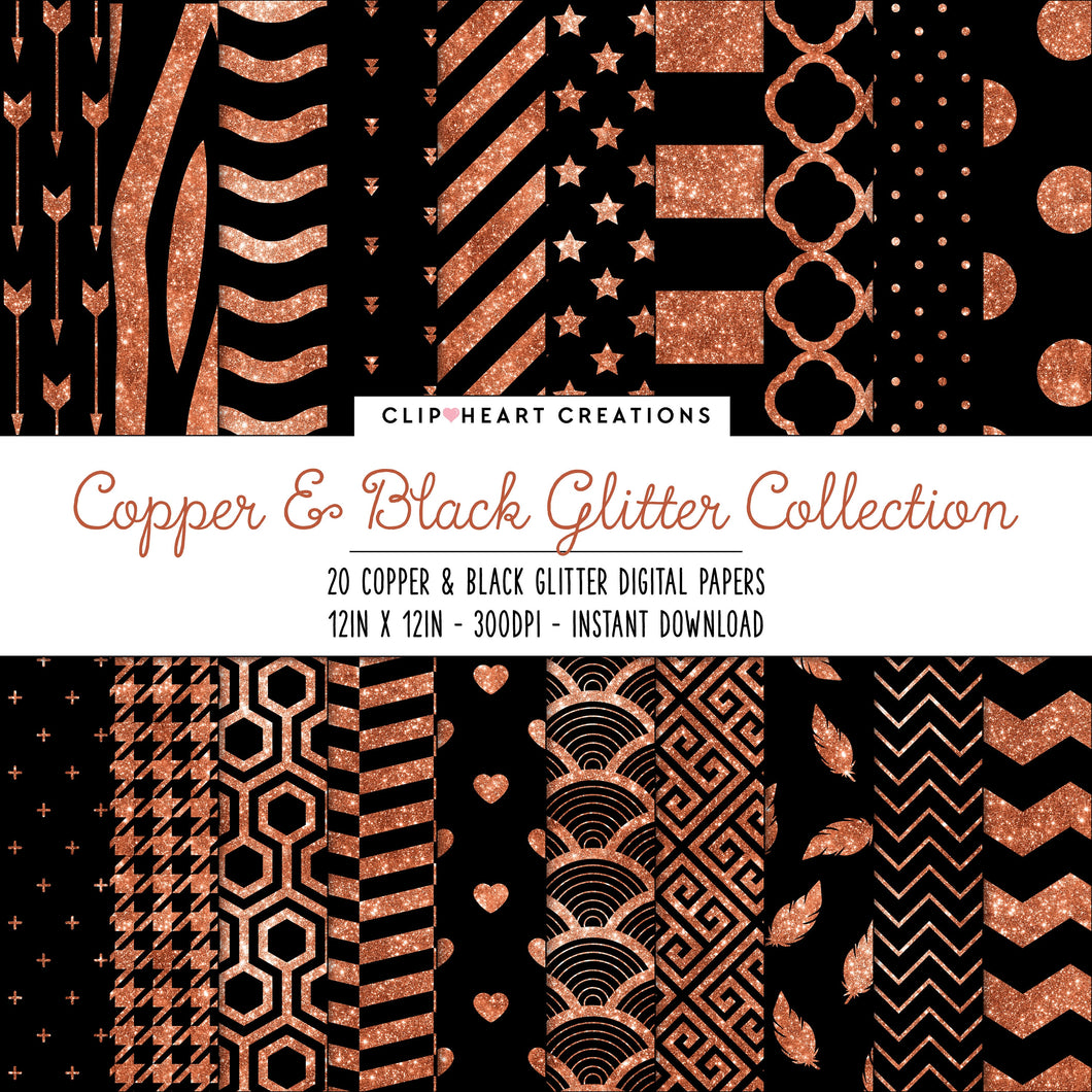 Copper & Black Glitter Digital Papers