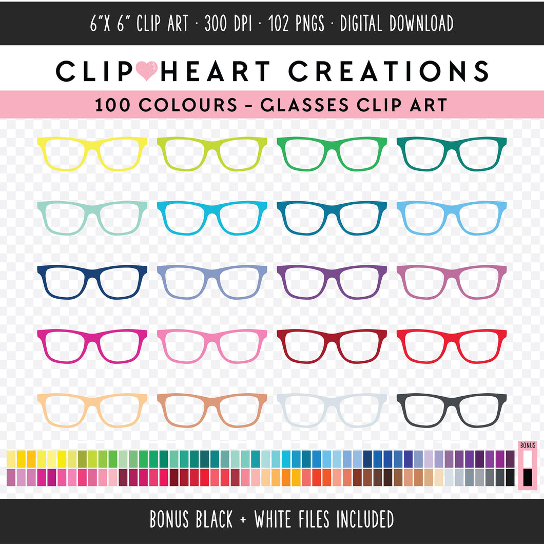 100 Glasses Digital Clip Art