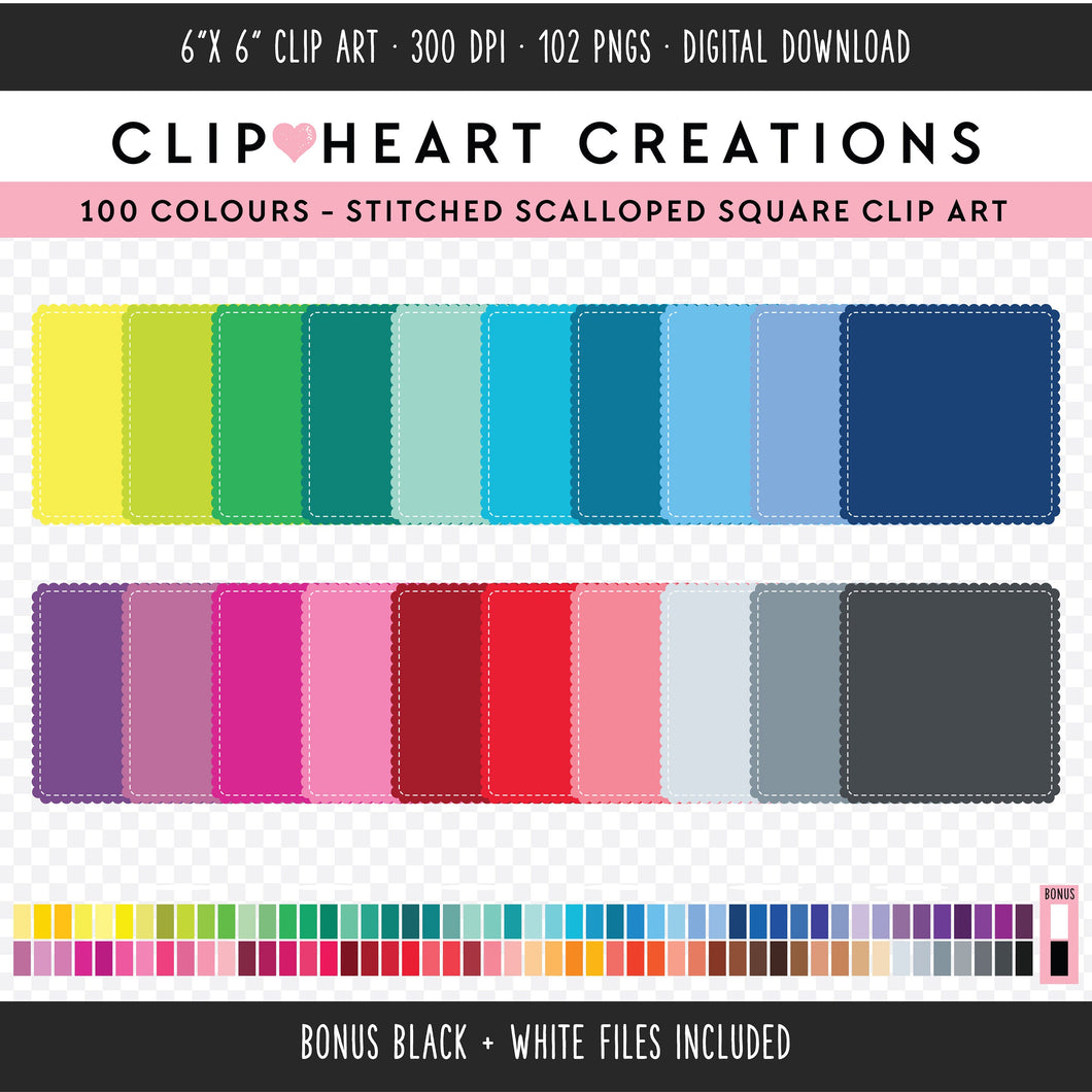 100 Stitched Scalloped Square Clip Art