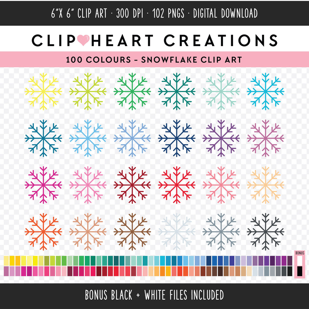 100 Snowflakes Digital Clip Art