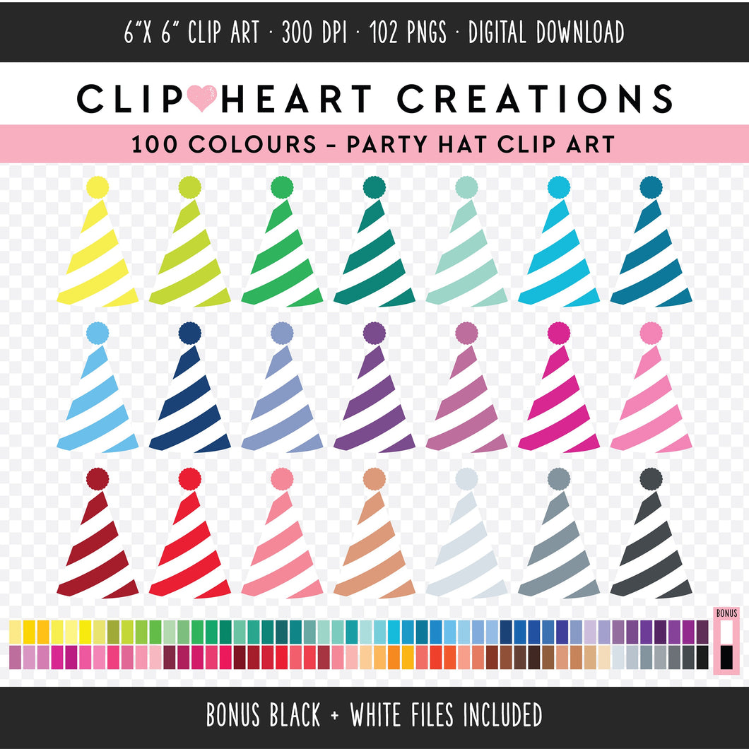 100 Party Hat Digital Clip Art