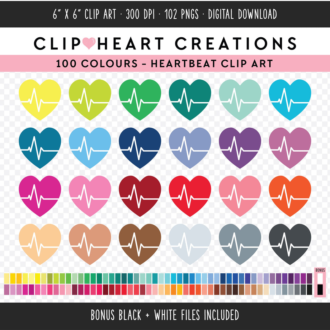 100 Heart Beat Digital Clip Art