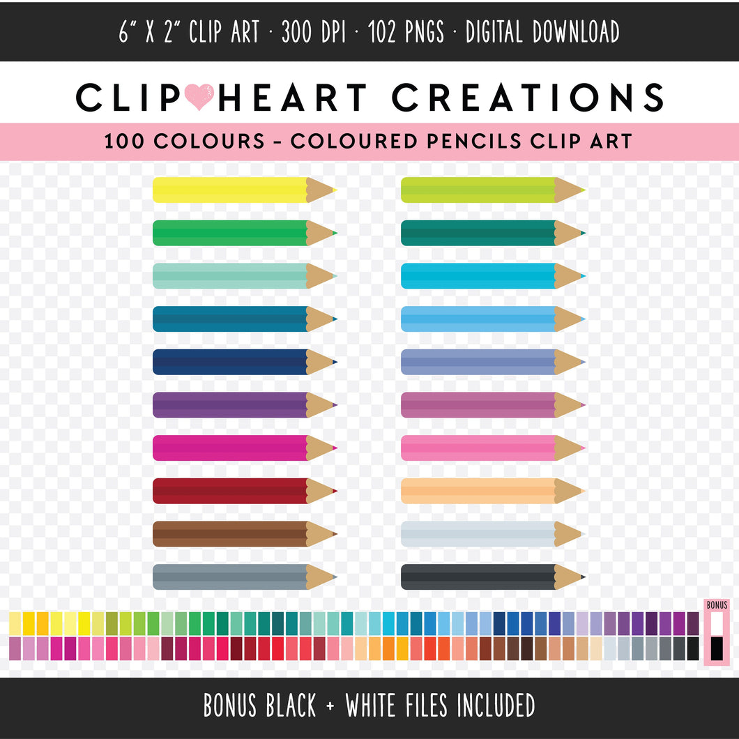 100 Colored Pencils Clip Art