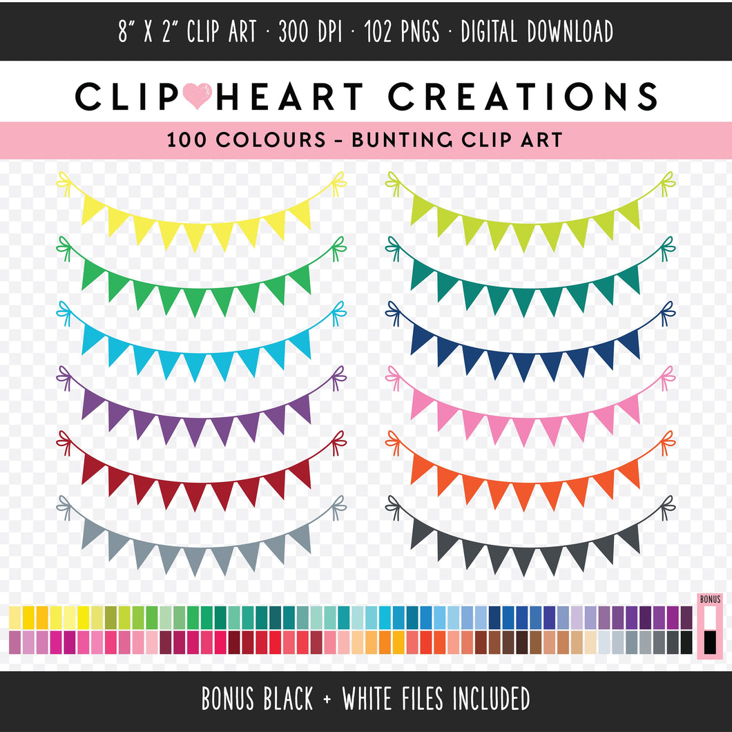 100 Bunting Digital Clip Art