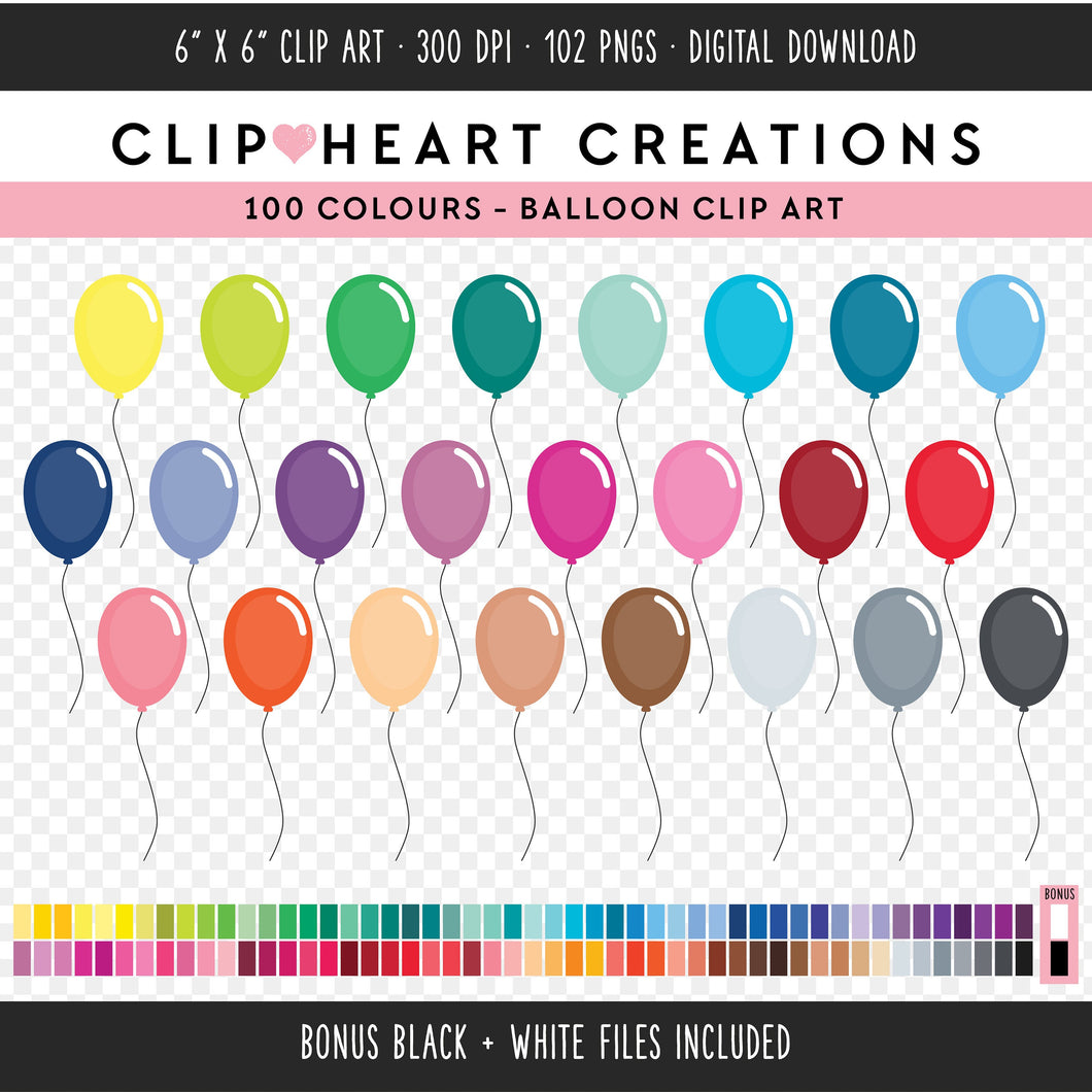 100 Balloon Digital Clip Art