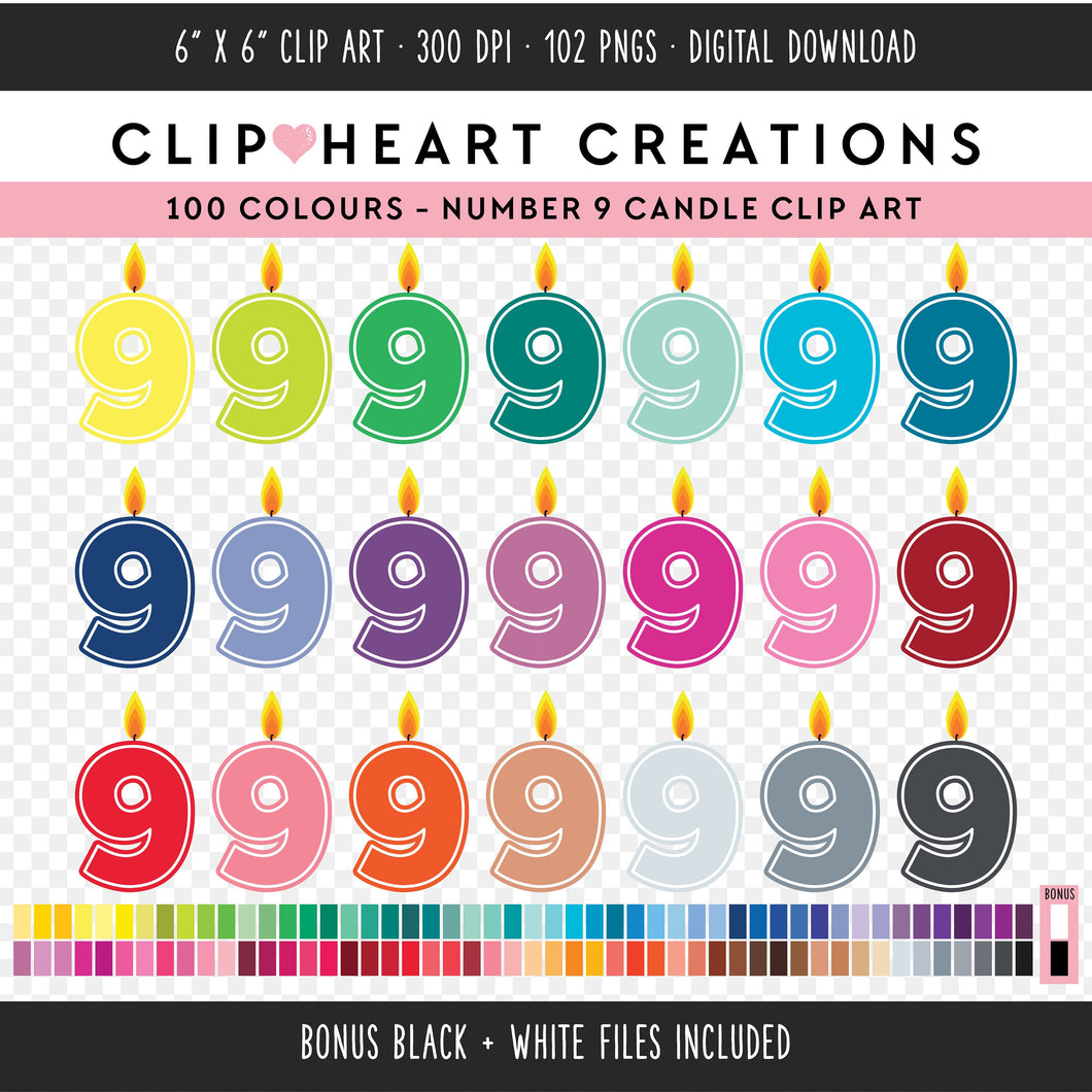 100 Number Nine Birthday Candle Clip Art