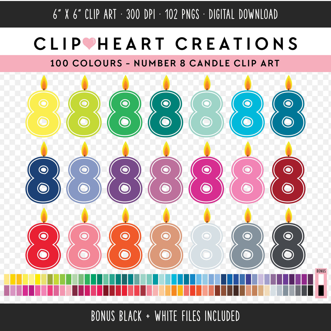 100 Number Eight Birthday Candle Clip Art