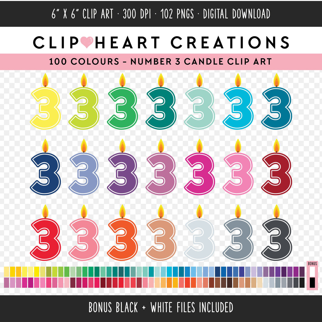 100 Number Three Birthday Candle Clip Art