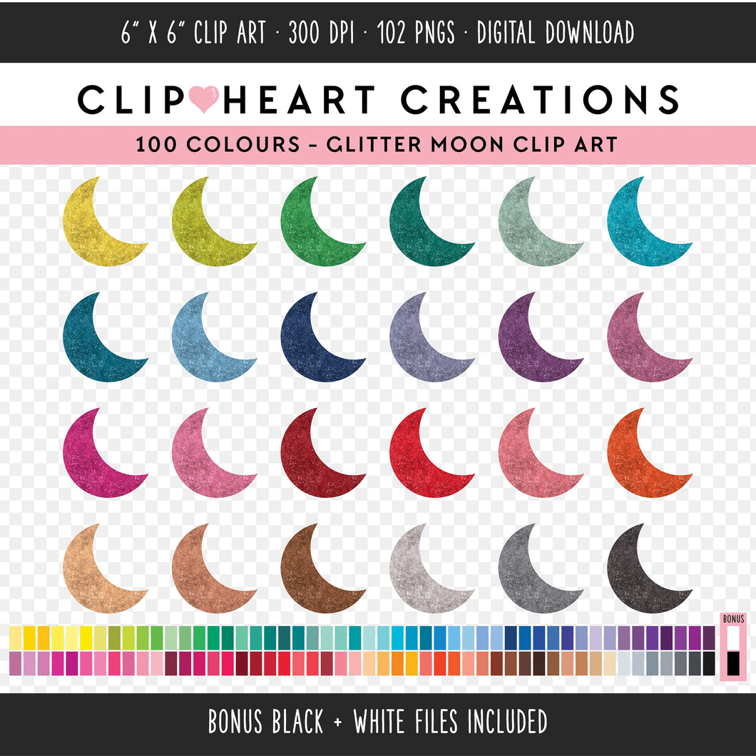 100 Glitter Crescent Moon Clip Art