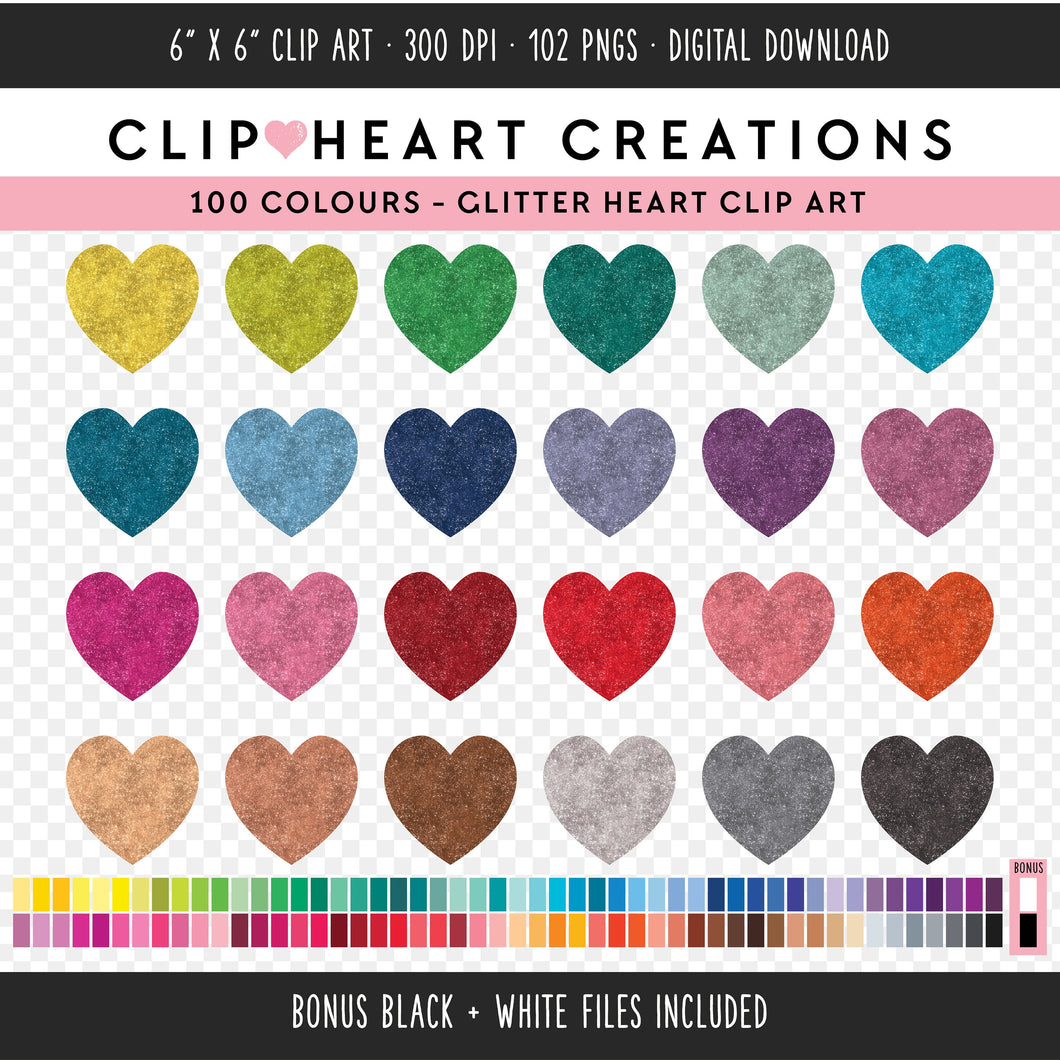 100 Glitter Heart Clip Art