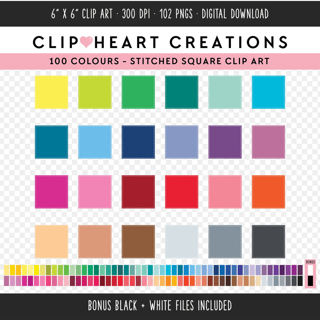 100 Stitched Square Clip Art